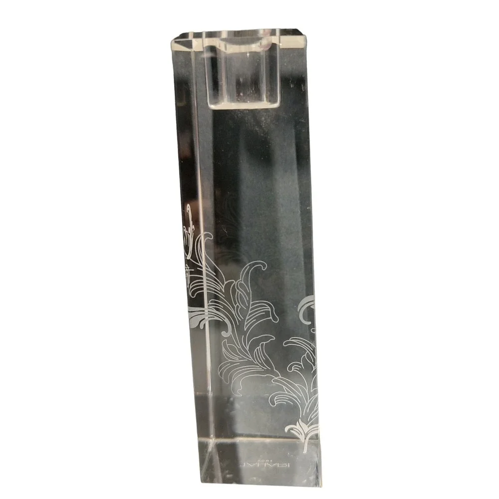 Tahari Home Crystal Candlestick Holder Floral‎ Etched Elegant Sleek 6 in